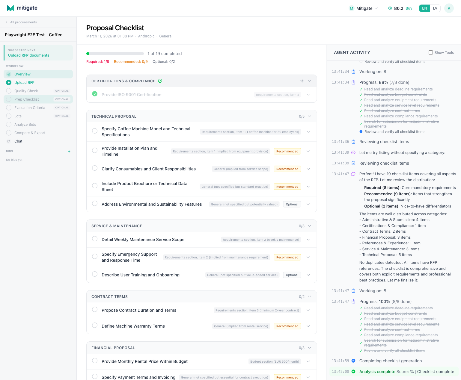 Checklist with items being toggled showing updated progress