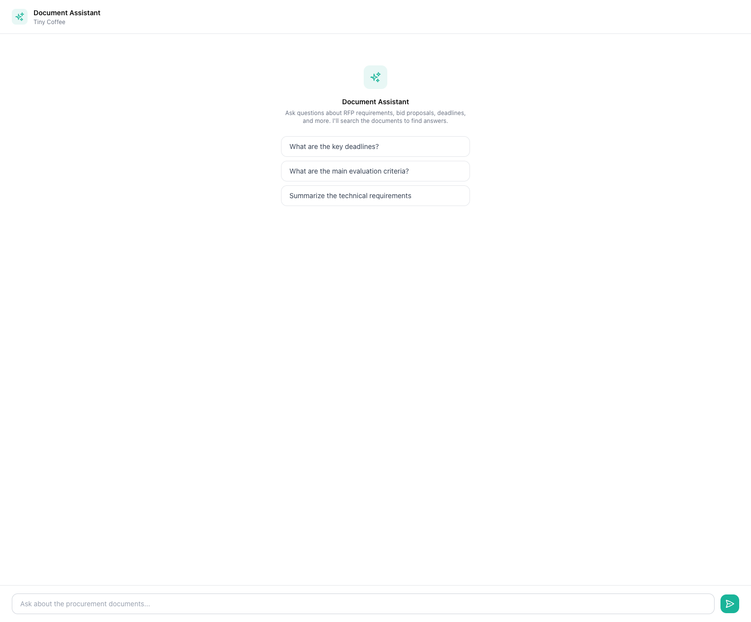 Document Assistant showing the chat interface with suggested questions