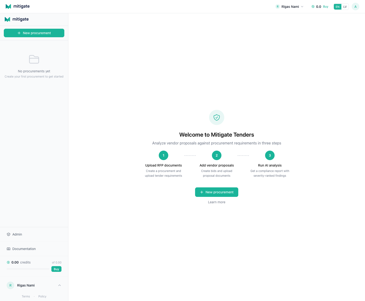 Welcome screen showing the three-step workflow and guided navigation
